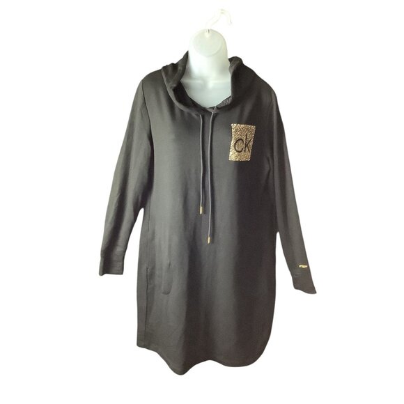 Calvin Klein Side Logo Hoodie Black Dress Womens Size L Long Sleeve - Picture 13 of 16